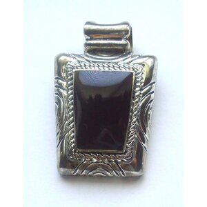 Faux Black Onyx Slide Pendant, Silver Tone Metal